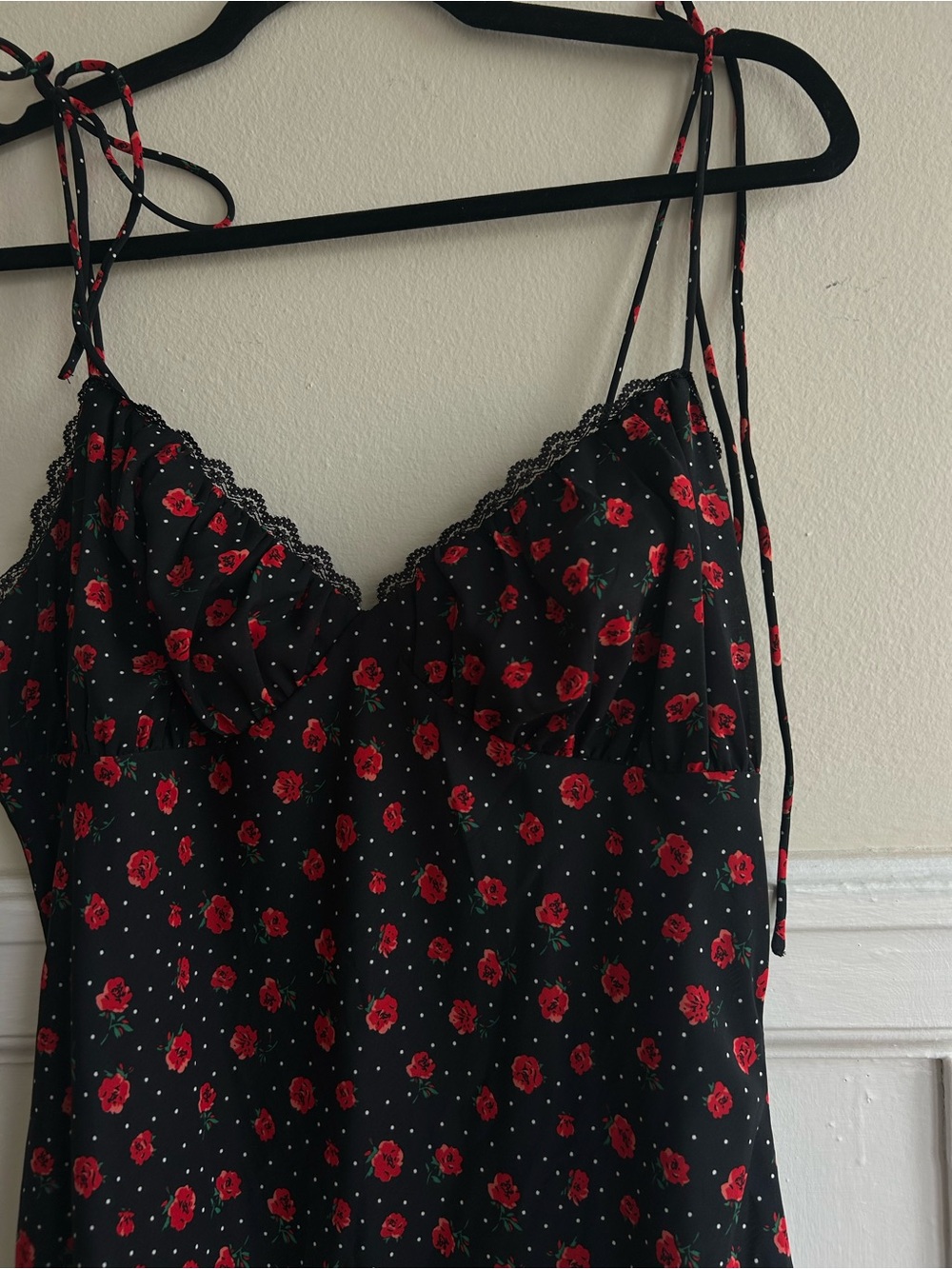Princess Polly Black Slip Dress with Red Rose Print